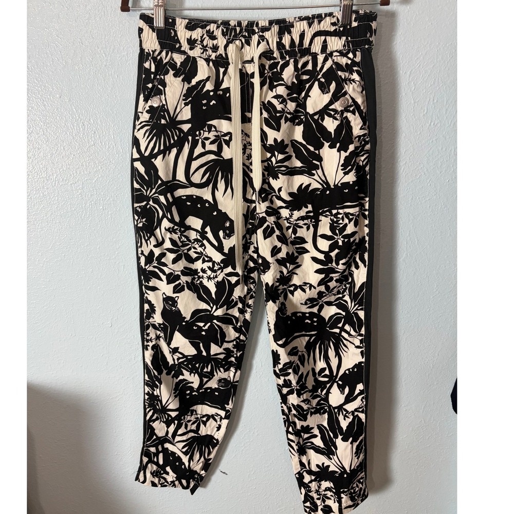 Maeve Anthropologie Leopard Jungle Print Joggers Black White Cotton S Resort